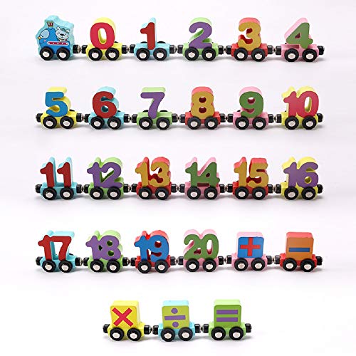 Wooden Trackless Numbers Trains Set, Magnetic Train Cars for Children Early Education