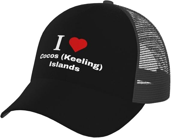 Breathable I Love Cocos (Keeling) Islands Baseball Cap for Men Women Hats Adjustable Curved Brim Mesh Snapback Trucker Hat Black