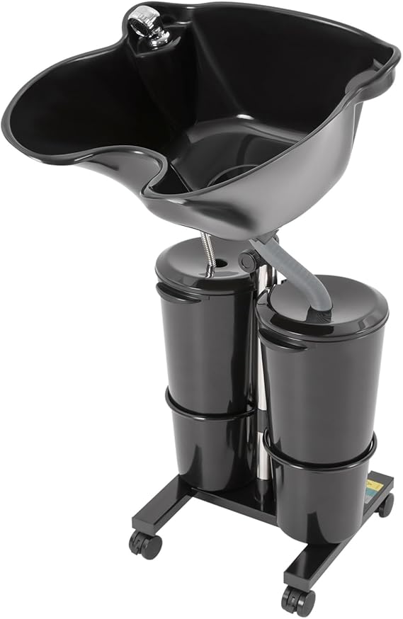 Portable Shampoo Basin with 2 Water Buckets Basin Bowl Hairdressing Backwash Unit Salon Wash Hair Sink Mobile Washing Height Adjustable Stainless Steel Pipe Hairdresser Basin-Health Back