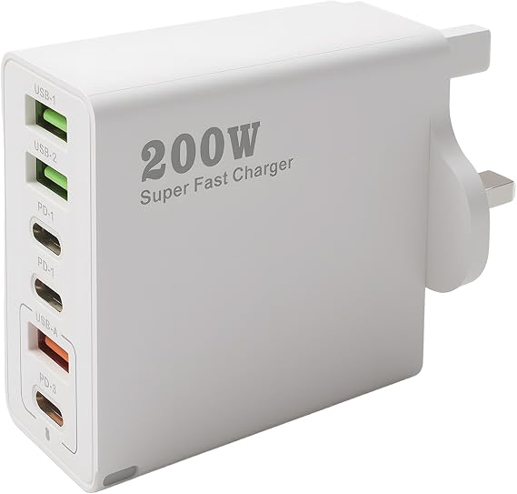 200W USB C Charging Station 6-Port GaN III Fast Charger Plug with PD 100W