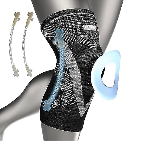 PROIRON V-Silicone Spring Support Knitted Knee Pads - Black Gray M Single Pack