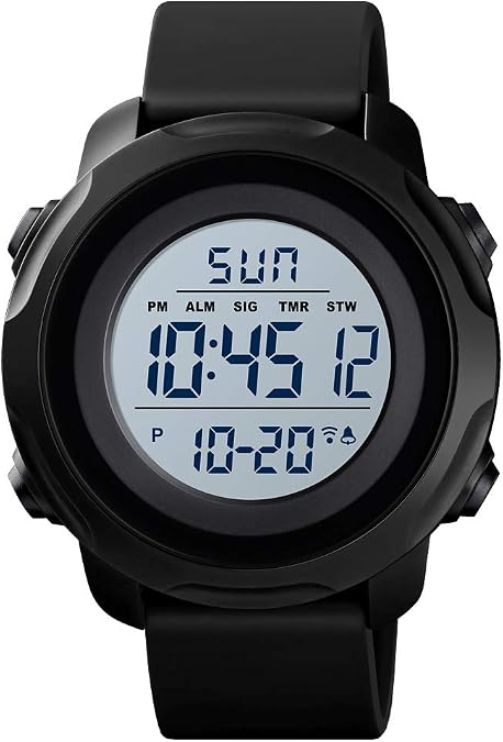 CKE Men's Digital Sports Watch Military Electronic Waterproof Wrist Watches for Men with Stopwatch Alarm LED Backlight (White Dial)