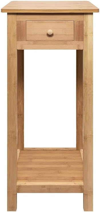 Stylish Bamboo Tall Side Table Nightstand-Perfect for Bedroom or Living Room-Drawer and Lower Shelf for Storage-Slim Design Ideal for Narrow Spaces such as Hallways or Beside Beds