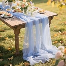Blue Gauze Table Runner 10ft Rustic Cheese Cloth Table Runner 38×120 Inches Boho Style Decorations for Romantic Date Wedding Party Baby Shower Photography Decoration