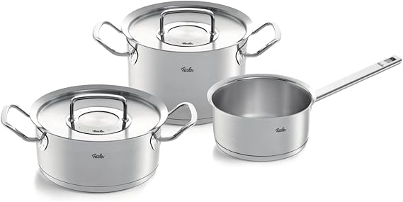 Fissler Original Professional Collection 3-Piece Stainless Steel Saucepan Set with Metal Lid (1 Cooking Pot 1 Stewing Pot 1 Saucepan Lidless) - Induction