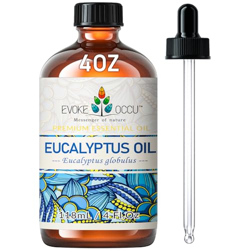 EVOKE OCCU Eucalyptus Essential Oil for Diffuser, Aromatherapy, Shower, Clear Breath, Add to Body Wash, Soap and Candle Making - 4 Fl Oz