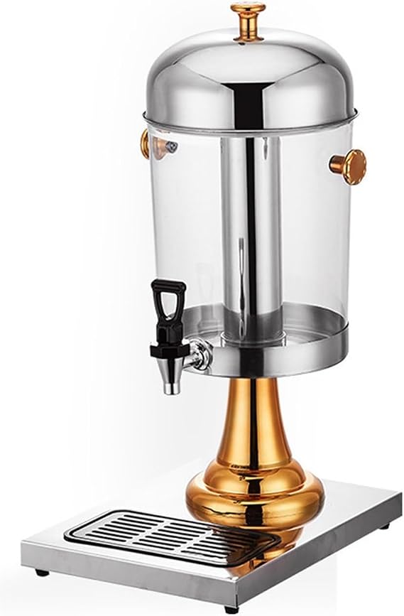 Drink Server Dispenser Stainless Steel Clear Glass Cold Hot Juice Dispenser, 8/16/24L Commercial Beverage Dispenser for Tea Lemonade Coffee Cocktails(Gold,8L)