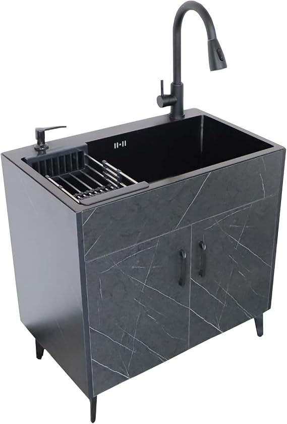 Bathroom Vanity with Sink, Kitchen Cabinet with Sink, Freestanding Sink,for Outdoor Indoor Garage(500X400mm/19.6x15.7in,Black)