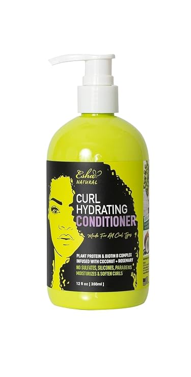Esha Girl Natural Curl Hydrating Conditioner - Moisturize 3C & 4C Curls with Coconut & Rosemary Oils, Biotin - Tropical Fruit Scent (12 Oz.)
