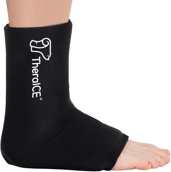 TheraICE Ankle Ice Pack Wrap, Sprained Ankle Brace Plantar Fasciitis Relief | Cold Therapy Compression Sleeve, Sock-Style Slip-On Fit for Women and Men, Eases Swelling, Sore Feet and Heel