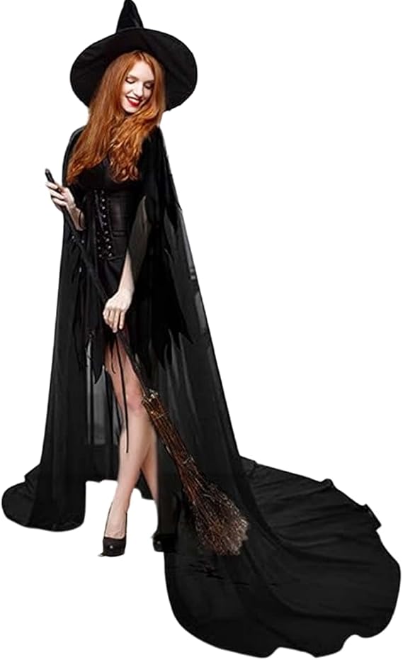 QUIRAI Long Black Cape Women,Bridal Veils,Black Veil for Funeral Dark Knight Cape Cosplay Costume for Men Women (2M)