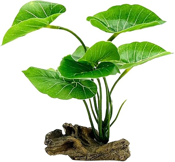 Fish Tank Decor Aquarium Decorations Ornaments Betta Leaf pad Hammock Plastic Artificial Plant Goldfish Fish Hides Small Tank/Reptiles Plants Driftwood (Green-Type-A)