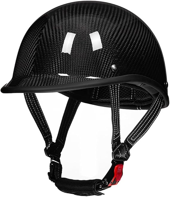 Retro Open Face Motorcycle Half Helmet DOT Approved Men and Women Adults Vintage Half Shell Carbon Fiber Helmet Lightweight Polo Cap Electric Scooter Motorbike Helmet for Moped Cruiser