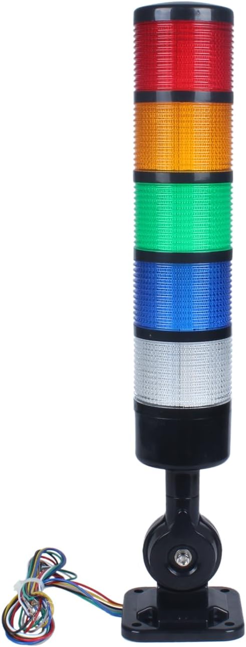 Led Signal Tower Stack Lights, Industrial Signal Warning Lights, Column Tower Lamp with Rotatable Base, Steady/Flashing Switchable,12V 24V DC(5-Layer, no Buzzer) Black
