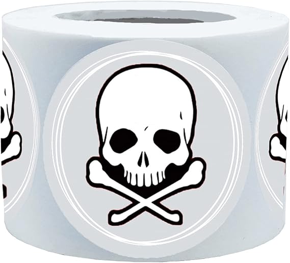 Remarkable 2 Inch White Skull and Crossbones Circle Dot Stickers,Skull Stickers Used for Party Favors, Birthdays, Halloween and Crafts (500 Labels on a Roll)