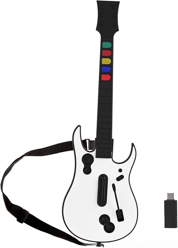 DOYO Guitar Hero Guitar, Wireless PC Guitar Hero Controller for PlayStation 3 PS3 with Dongle for Clone Hero, Rock Band Guitar Hero Games, White