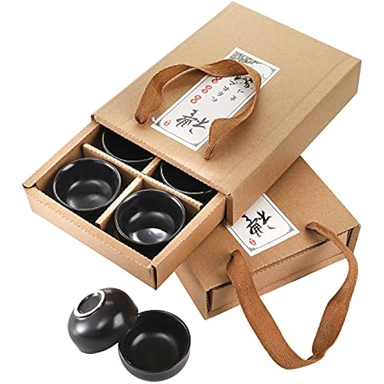 Foraineam 12 Pcs Ceramic Sake Tea Cups, 1.5 Ounces  45ml Premium Black Pottery Asia Japanese Teacups Set, Kungfu Style Tea Accessories Handcraft Gift Box Pack