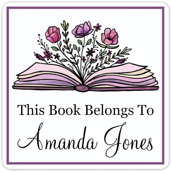 Custom Purple Floral Book Belongs To Bookplate Labels, Book Belongs to Stickers - Personalized Stickers (2 inch square, 40 count)