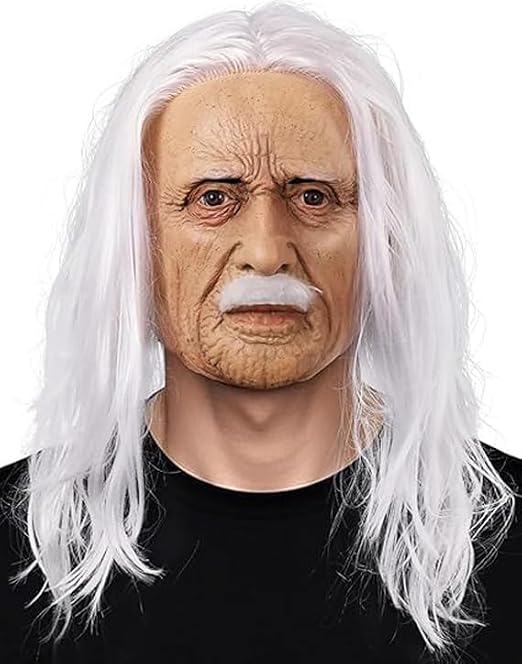 Kuberas Old Man Mask Realistic Human Wrinkle Face Creepy Latex Mask Scary Halloween Cosplay Costume Party Props for Adults