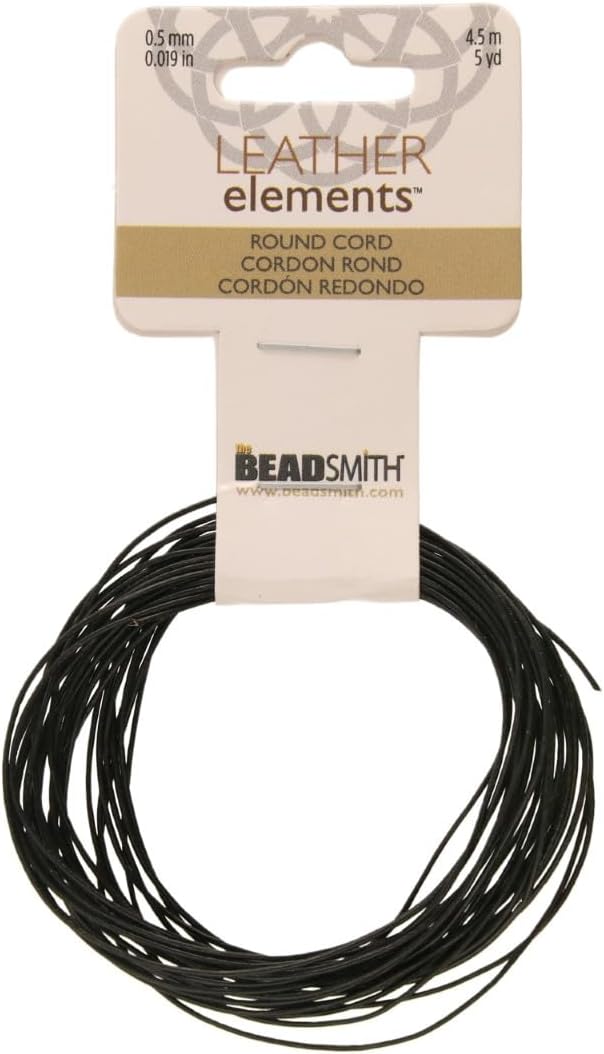 The Beadsmith Leather Cord – Black – .5mm Spool – 5 Yards1.52 Meters – Indian Leather Thong Ideal for Braiding, Beading, Necklaces, Fine Lacing, Hair Accessories & DIY Jewelry Making