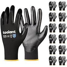 toolant Work Gloves for Men-12 Pairs, Nitrile Coated Work Gloves with Grip, Touch Screen Gloves for Warehouse, Mechanic, Construction, Gardening, Woodworking, Oil Resistant Gloves (Black, Small)