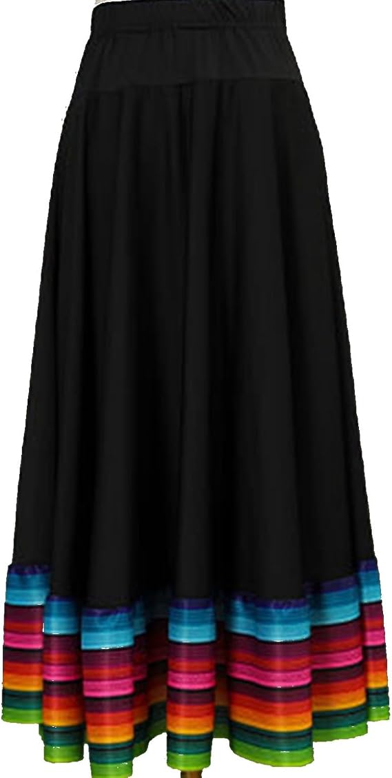 Womens Long Full Circle Folklorico Dance Skirts Spanish Bull Folkloric Mexican Flamenco Performance Costume