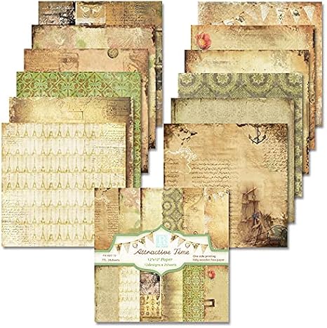 Vintage Scrapbook Paper Aesthetic Pattern Paper 1212,24 Sheets Double-Sided Old Decoupage Junk Journaling Papers Pad for Holiday Cardmaking DIY Decorative Craft Papers.