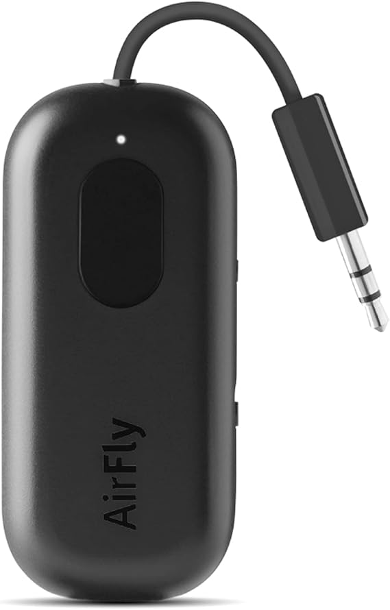 Twelve South AirFly Pro Bluetooth Wireless Audio Transmitter/Receiver for up to 2 AirPods/Wireless Headphones; Use with Any 3.5 mm Audio Jack, Black