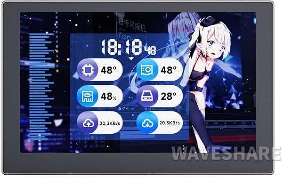 TUOPUONE 5 Inch USB Monitor, AIO LCD Screen, 800x480 Resolution, PC Case Secondary Screen/Desktop RGB Ambient Screen, IPS Panel, with Music Spectrum Analysis Function, Type-C Interface, Black