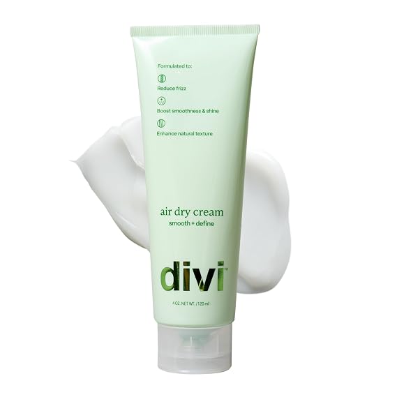 divi Air Dry Cream for Curly & Wavy Hair | Reduces Frizz by 84% | 4 oz | Reduces Frizz 84%, 24-Hour Hold, Curly Wavy Hair, Smooths Defines, Vegan, Cruelty Free, Air Dry Styling Cream, 4 oz