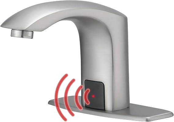 Automatic Sensor Bathroom Faucet Hands-Free Brushed Nickel | Touchless Commercial Faucet,AC/DC Powered,Temperature Adjustment Valve,Water-saving, Easy Install,Hygienic Public Use