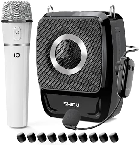 SHIDU 35W Voice Amplifier with Wireless Microphone (Handheld & Headset) and 10 Pack Headset Microphone Covers Foam