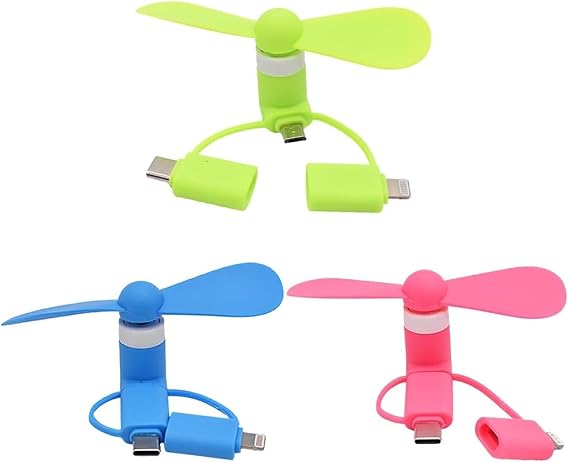3PCS Mini Mobile Phone Fans, 3 In 1 Portable Usb Mini Fan For Android Phone/Usb Phone Type-C And More, Pocket Fan (Pink Green Blue)