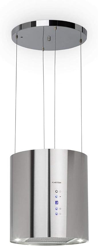 Klarstein Berett Island extractor hood - extractor hood, 35 cm 35 cm, 190 W motor power, max. 560 m3/h air circulation, 3 power levels, LED hob lighting, stainless steel, Grey