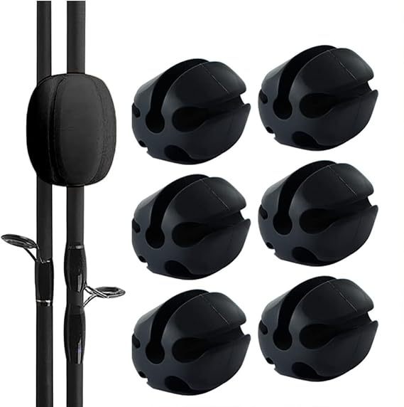6Pcs Silicone Fishing Rod Holder Straps Black, Portable Fishing Rod Fixed Ball Rubber Fishing Pole Clips Fly Fishing Accessories