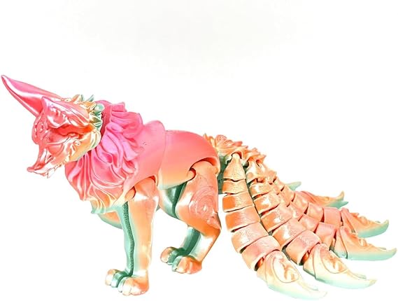 3D Printed Articulated Nine-Tailed Fox, 3D Printed Fox with Movable Joints, 3D Printed Poseable Flexible Fox, 3D Printed Animal Fidget Toy, Home Decor Gift (Random Color)