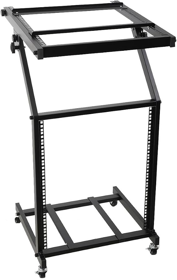 12U DJ Mixer Stand Rack Mount, Rolling Stand Stage Cart Adjustable Rack Mount with 4 Wheels(2 Can Stop) for Music Studio Booth Pro Audio Recording Cabinet Stage Equipment