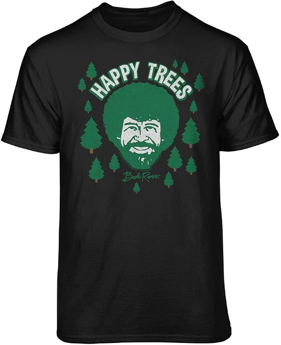Teelocity Bob Ross Happy Trees Cartoon Graphic T-Shirt