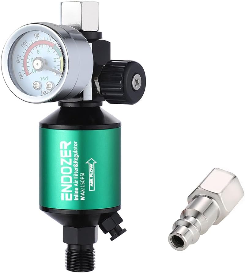 ENDOZER G14 Inlet and Outlet Air Compressor Water Separator Clean Dry Air, with Drain Valve and Pressure Regulator for Spray Gun