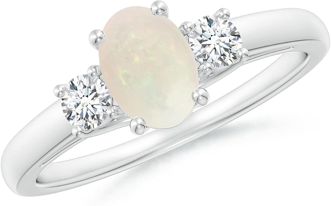 Angara Natural Opal Ring for Women | Oval Opal Ring with Diamond Accents in 14K Solid Gold/Platinum
