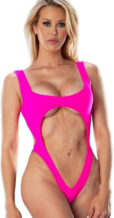 Sexy One Piece Cut-Out Brazilian Monokini Swimsuit Matte Hot Pink