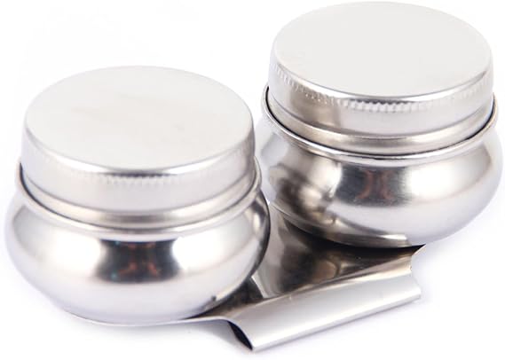 ZCZQC Stainless Steel Covered Drum Shaped Double Oil Pot for Dip Sauce Oil Painting Watercolor Leak Proof Container Clip On Palette Suitable for Holding Linseed Oil Solvents Water