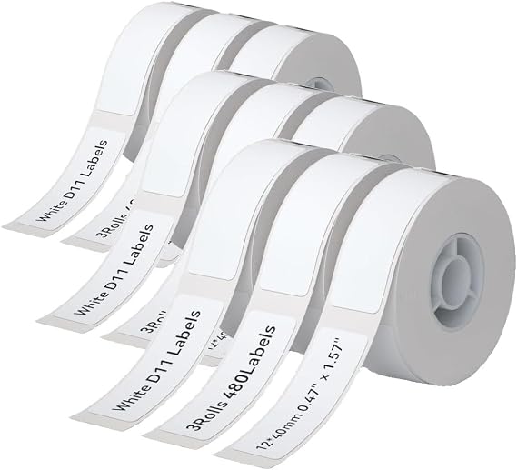 NIIMBOT D11 D110 Label Maker Tape Adhesive Label 0.47" X 1.57" (12 X 40mm) (Pack of 3)
