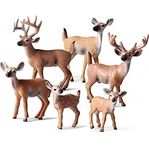 6 Pack Deer Figurines Toy, Forest Animals White-Tailed Deer Family Figures, Plastic Woodland Creature Cake Topper for Baby Shower Birthday Decoration