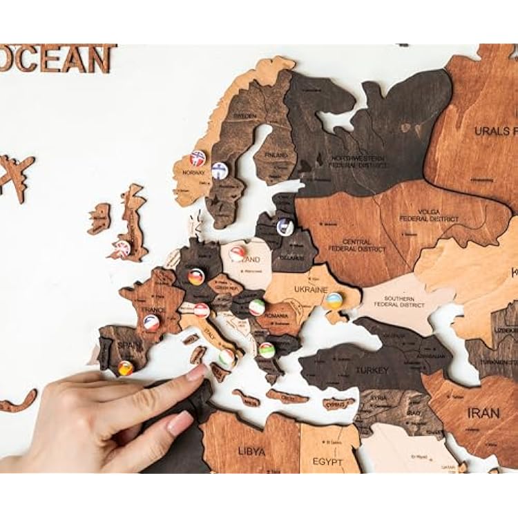 WOODWAYCRAFT 3D Wooden World Map Wall Art Wooden Travel Map for Home, Kitchen, or Office Large Wall Decor, Great Housewarming Gift Idea Standard, L
