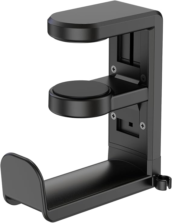 EURPMASK Rotating Headphone Stand,Adjustable Clamp-on Headset Holder Hanger | 360 Degree Swivel,Headset Hook Under Desk,No Residue,Cable Organizer,Soft Rubber Pads,Keep Headphones Secure&Desk Tidy,Black