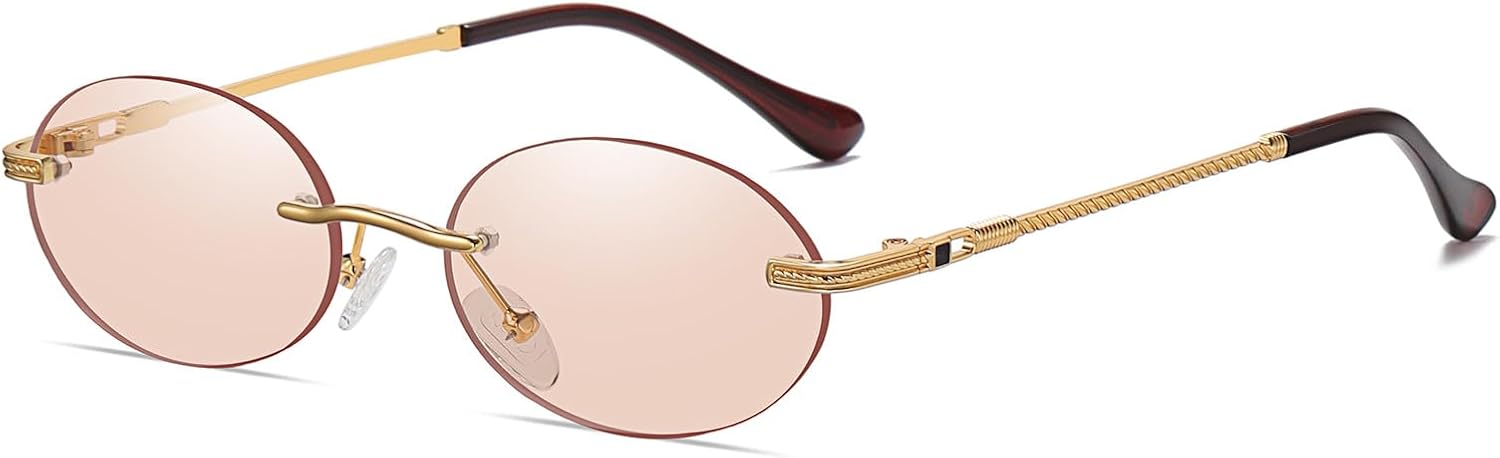 Retro Oval Sunglasses Rimless Small Round Glasses Frameless UV400 Men Women Fashion Shades