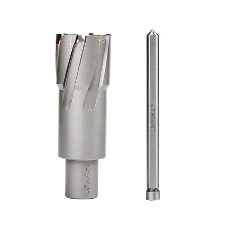 Annular Cutter Carbide JESTUOUS 34 Inch Weldon Shank 2 Cutting Depth 1-14 Cutting Diameter TCT Two Flat Bit for Drill Press with Pilot Pin