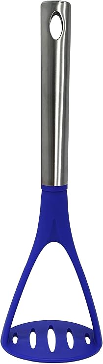 Millvado Potato Masher, Strong Stainless Steel Handle with Heavy Duty Plastic Base, 11.5 Inch Blue Mashed Potatos Masher, Hand Smasher for Vegtables