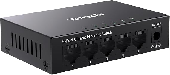 Tenda 5 Port Gigabit Switch, Unmanaged Desktop Network Switch, Ethernet Splitter with Traffic Optimization, Plug & Play, Fanless Silent, Metal Csase, Network Hub for Router, NAS, PC ( TEG1005D)